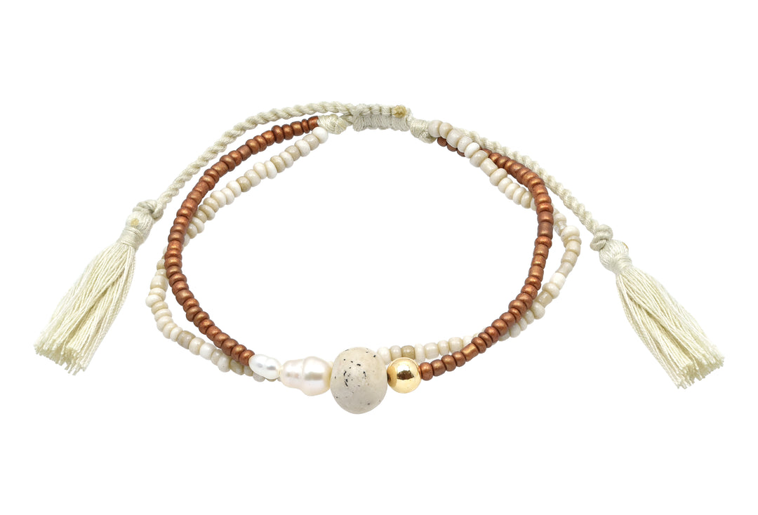 Handmade Stacked Bracelet With Jesper Tumble Bead, Fresh Water Pearls