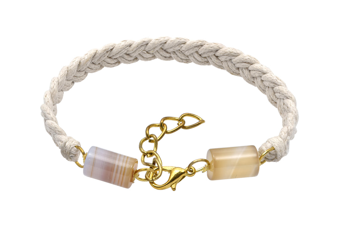 Handmade Bracelet With Agate Tube On Hand Braided Cotton Cord