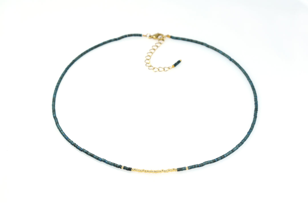 Green Gold Beaded Choker Necklace