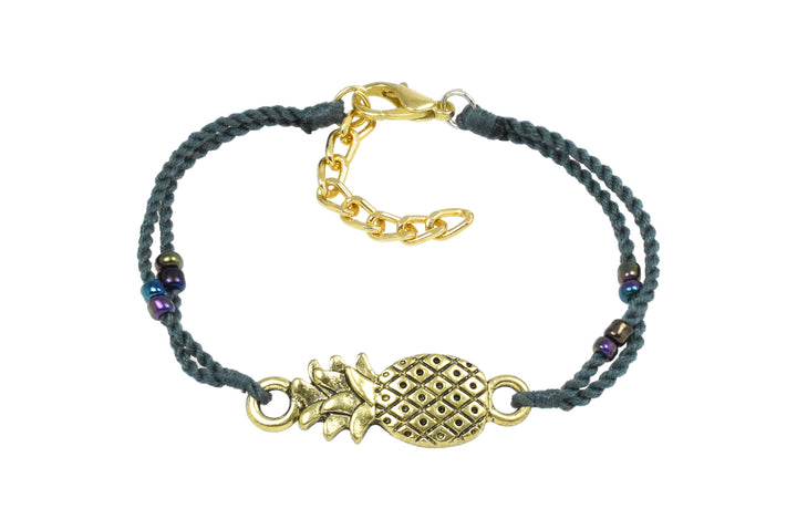 Bracelet With Gold Color Pineapple Charm And Japanese Glass Seed Beads