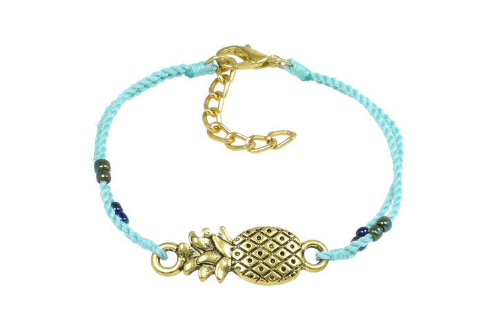 Bracelet With Gold Color Pineapple Charm And Japanese Glass Seed Beads